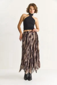 Bianco Lucci Women's Patterned Asymmetrical Cut Lined Chiffon Skirt - Image 4