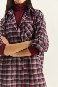 Bianco Lucci Women's Single Pocket Detailed Oversize Plaid Shirt 513 - Image 5