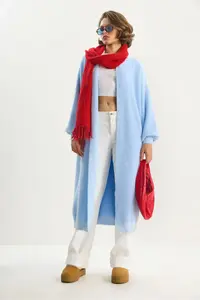 Bianco Lucci Women's Shawl Collar Soft Textured Bearded Long Knitwear Soft Cardigan - Image 2
