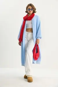 Bianco Lucci Women's Shawl Collar Soft Textured Bearded Long Knitwear Soft Cardigan - Image 3