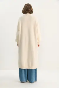 Bianco Lucci Women's Shawl Collar Soft Textured Bearded Long Knitwear Soft Cardigan - Image 7