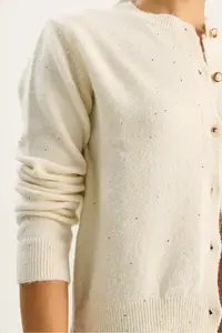 Bianco Lucci Women's Crew Neck Sequin Detailed Gilded Regular Knitwear Cardigan 4960 - Image 7