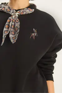 Bianco Lucci Women's Scarf Detailed Gazelle Embroidered Three Thread Raised Oversized Sweatshirt 6916 - Image 6