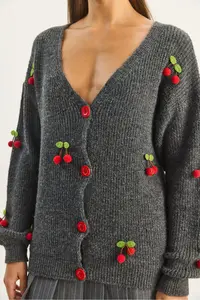 Bianco Lucci Women V-neck Cherry with accessories Knitwear Cardigan - Image 5