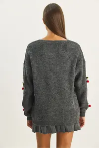 Bianco Lucci Women V-neck Cherry with accessories Knitwear Cardigan - Image 6