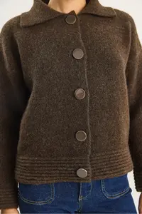 Bianco Lucci Women's Polo Collar Soft Textured Buttoned Knitwear Cardigan 5086 - Image 5