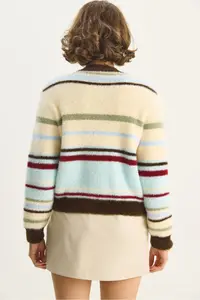 Bianco Lucci Women's Very Soft Textured Striped Knitwear Cardigan 2499 - Image 6