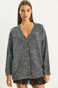 Bianco Lucci Women's V-Neck Oversize Boucle Carmen Knitwear Cardigan 2433 - Image 5