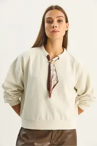 Bianco Lucci Women's Scarf Detailed Cotton ottoman Sweatshirt 6931 - Image 4