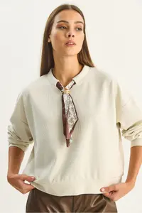 Bianco Lucci Women's Scarf Detailed Cotton ottoman Sweatshirt 6931 - Image 5