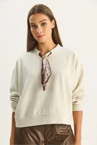 Bianco Lucci Women's Scarf Detailed Cotton ottoman Sweatshirt 6931 - Image 6