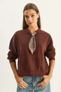 Bianco Lucci Women's Scarf Detailed Cotton ottoman Sweatshirt 6931 - Image 2