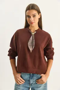 Bianco Lucci Women's Scarf Detailed Cotton ottoman Sweatshirt 6931 - Image 3