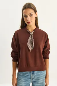 Bianco Lucci Women's Scarf Detailed Cotton ottoman Sweatshirt 6931 - Image 4