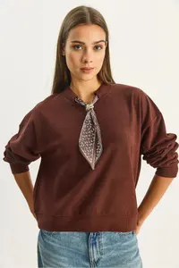 Bianco Lucci Women's Scarf Detailed Cotton ottoman Sweatshirt 6931 - Image 5