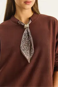 Bianco Lucci Women's Scarf Detailed Cotton ottoman Sweatshirt 6931 - Image 6
