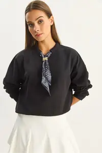 Bianco Lucci Women's Scarf Detailed Cotton ottoman Sweatshirt 6931 - Image 3