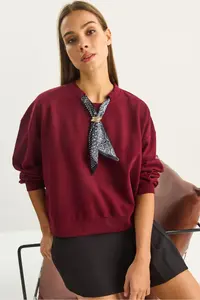 Bianco Lucci Women's Scarf Detailed Cotton ottoman Sweatshirt 6931