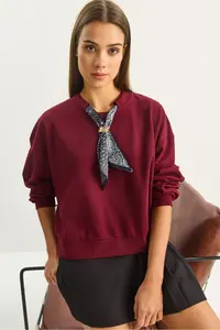 Bianco Lucci Women's Scarf Detailed Cotton ottoman Sweatshirt 6931 - Image 2