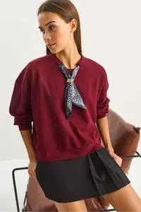 Bianco Lucci Women's Scarf Detailed Cotton ottoman Sweatshirt 6931 - Image 3