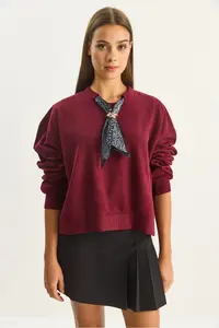 Bianco Lucci Women's Scarf Detailed Cotton ottoman Sweatshirt 6931 - Image 4