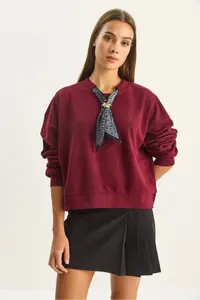 Bianco Lucci Women's Scarf Detailed Cotton ottoman Sweatshirt 6931 - Image 5