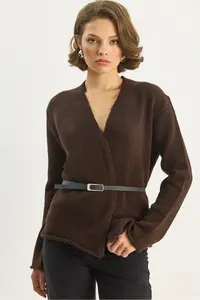Bianco Lucci Women Belt Detailed Knitwear Cardigan