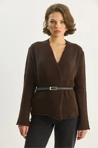 Bianco Lucci Women Belt Detailed Knitwear Cardigan - Image 2