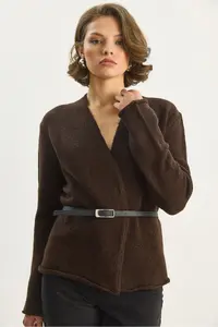 Bianco Lucci Women Belt Detailed Knitwear Cardigan - Image 3