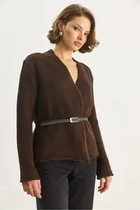 Bianco Lucci Women Belt Detailed Knitwear Cardigan - Image 4