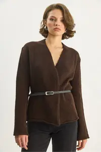 Bianco Lucci Women Belt Detailed Knitwear Cardigan - Image 5