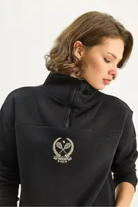 Bianco Lucci Women's High Collar Half Zipper Crop Sweatshirt with Fleece Inside 1808 - Image 4