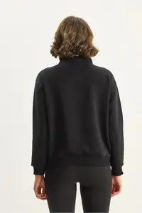 Bianco Lucci Women's High Collar Half Zipper Crop Sweatshirt with Fleece Inside 1808 - Image 6