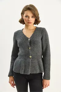 Bianco Lucci Women's 3-Button, Waist-Fit, Pleated Cardigan - Image 2
