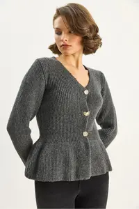 Bianco Lucci Women's 3-Button, Waist-Fit, Pleated Cardigan - Image 3