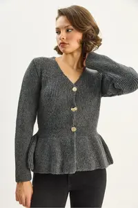 Bianco Lucci Women's 3-Button, Waist-Fit, Pleated Cardigan - Image 4