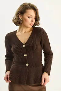 Bianco Lucci Women's 3-Button, Waist-Fit, Pleated Cardigan - Image 3