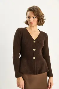 Bianco Lucci Women's 3-Button, Waist-Fit, Pleated Cardigan - Image 4