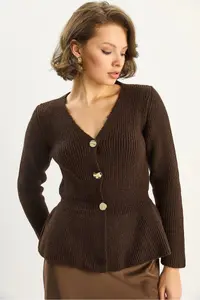 Bianco Lucci Women's 3-Button, Waist-Fit, Pleated Cardigan - Image 5
