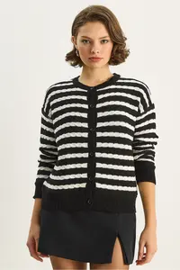 Bianco Lucci Women's Striped Hair Knitted Basic Knitwear Cardigan 2504 - Image 6