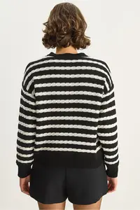 Bianco Lucci Women's Striped Hair Knitted Basic Knitwear Cardigan 2504 - Image 8