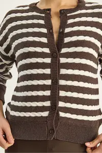 Bianco Lucci Women's Striped Hair Knitted Basic Knitwear Cardigan 2504 - Image 6