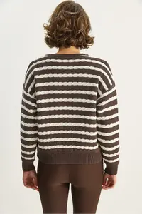 Bianco Lucci Women's Striped Hair Knitted Basic Knitwear Cardigan 2504 - Image 7