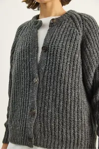 Bianco Lucci Women's Thick Knitted Crew Neck Knitwear Cardigan - Image 4
