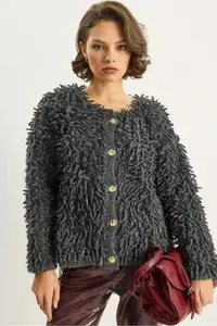 Bianco Lucci Women Oversized Fringed Knitwear Cardigan 9062