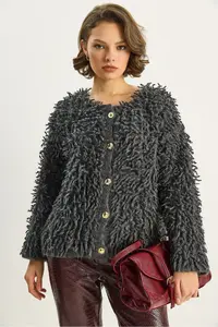 Bianco Lucci Women Oversized Fringed Knitwear Cardigan 9062 - Image 2