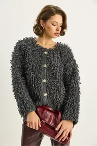 Bianco Lucci Women Oversized Fringed Knitwear Cardigan 9062 - Image 3