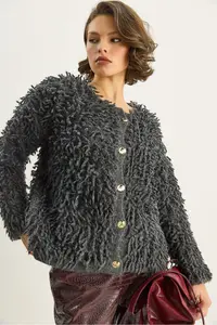 Bianco Lucci Women Oversized Fringed Knitwear Cardigan 9062 - Image 4