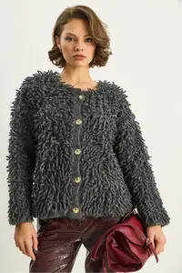 Bianco Lucci Women Oversized Fringed Knitwear Cardigan 9062 - Image 5