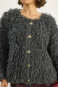Bianco Lucci Women Oversized Fringed Knitwear Cardigan 9062 - Image 6
